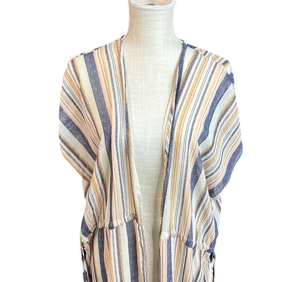 Xhilaration Short Sleeve Topper Cardigan Striped Womens Size L Tan Blue Pink - Picture 2 of 11